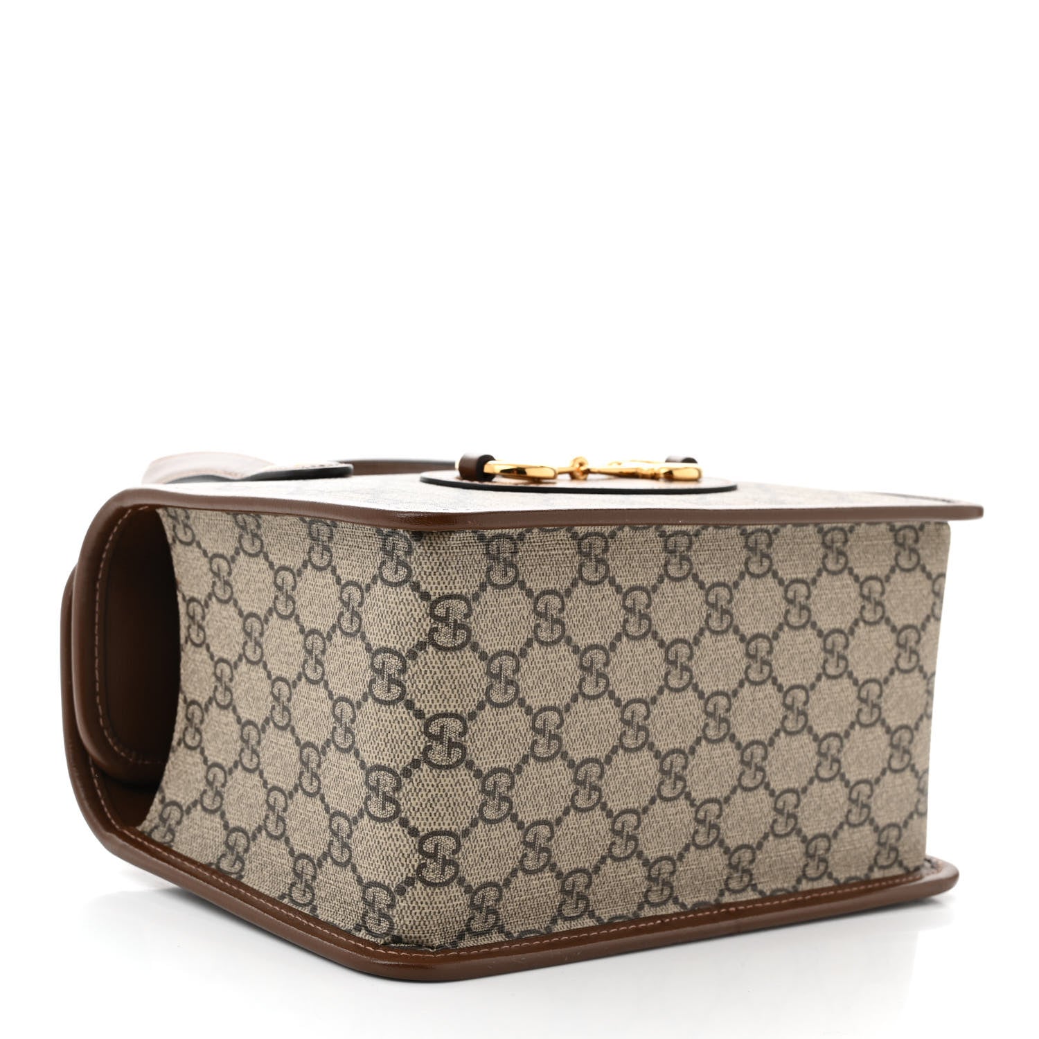 Gucci GG Supreme Monogram Azalea Calfskin Mini Horsebit 1955 Foldover Top Handle Bag Beige Ebony Brown Sugar 4 of 11