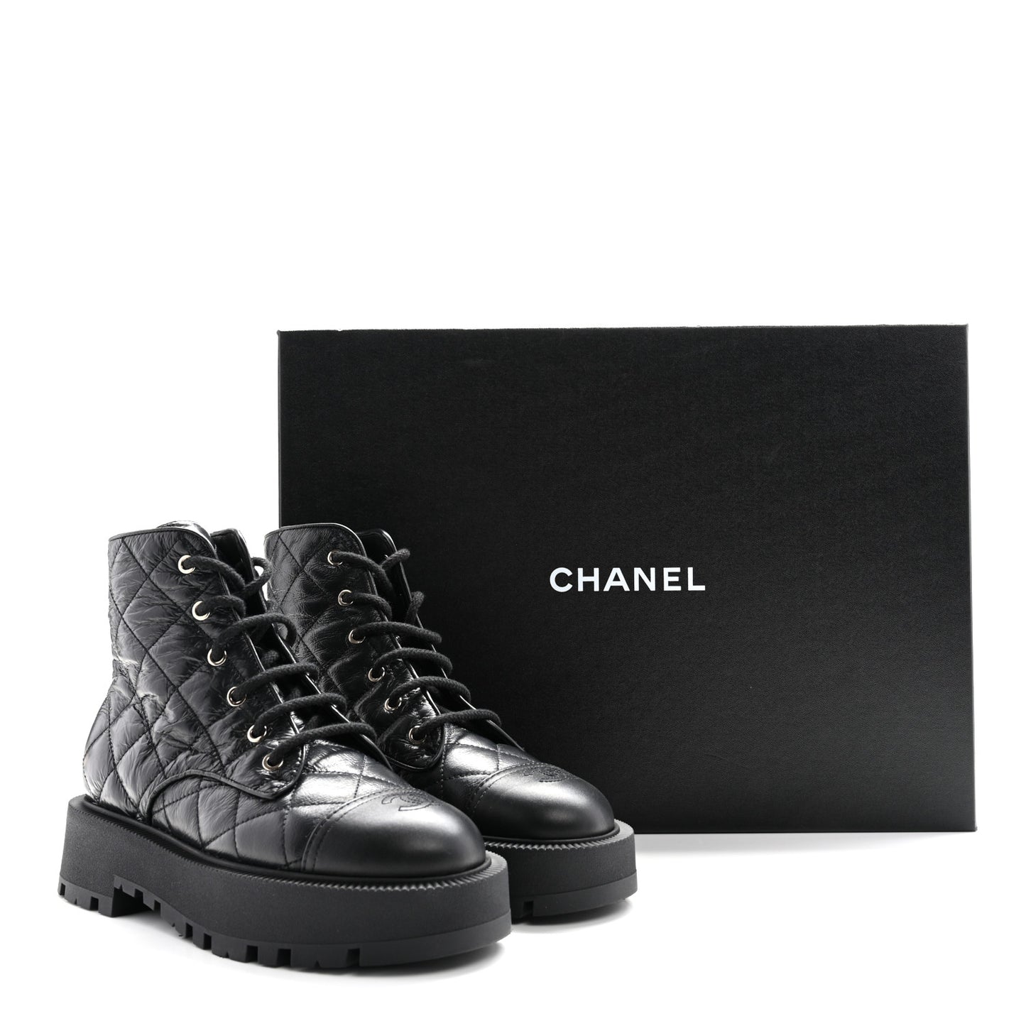 Crumpled Lambskin Quilted Platform Lace Up Combat Boots 39 Black