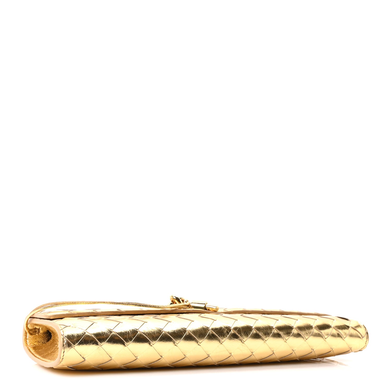 Bottega Veneta Metallic Lambskin Intrecciato Long Andiamo Top Handle Clutch Gold 5 of 12