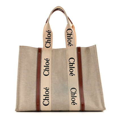 Chloe Cotton Calfskin Large Woody Ribbon Tote White Brown 1 of 10
