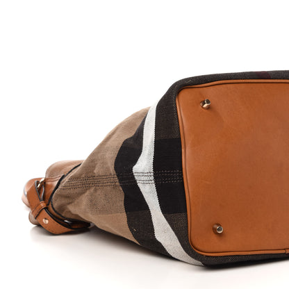 Burberry Grainy Calfskin Canvas Mega Check Medium Ashby Tassel Hobo Saddle Brown 6 of 12