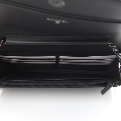 Chanel Calfskin Painted Chevron Embossed Boy Wallet On Chain WOC Black 5 of 14