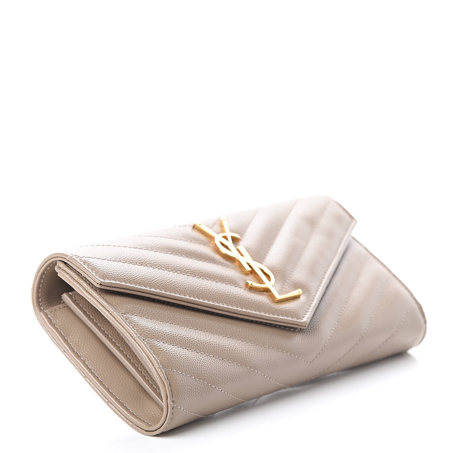 Saint Laurent Grain De Poudre Matelasse Chevron Monogram Flap Wallet Dusty Grey 3 of 5