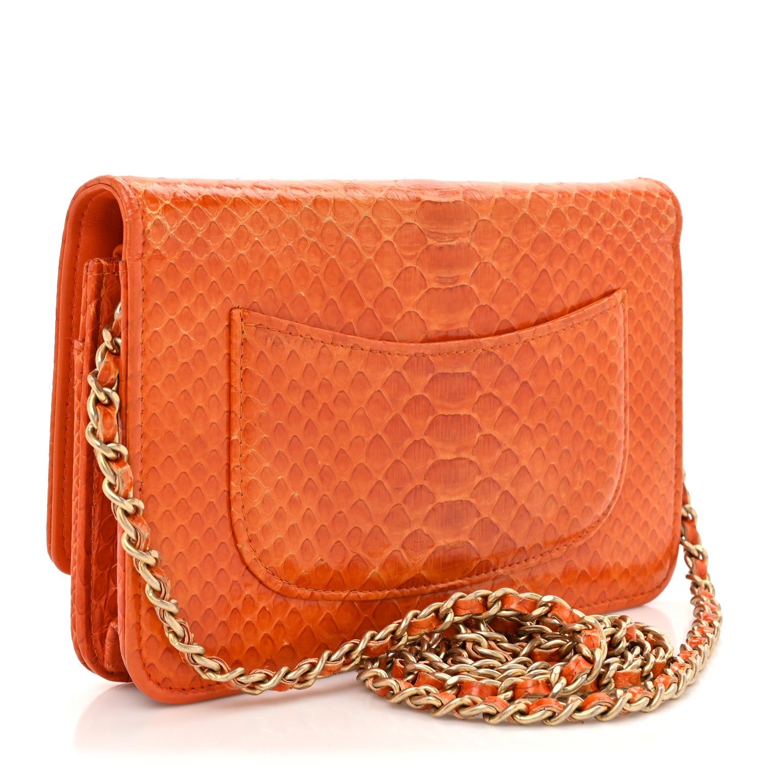 Chanel Snakeskin Wallet On Chain WOC Orange 3 of 16