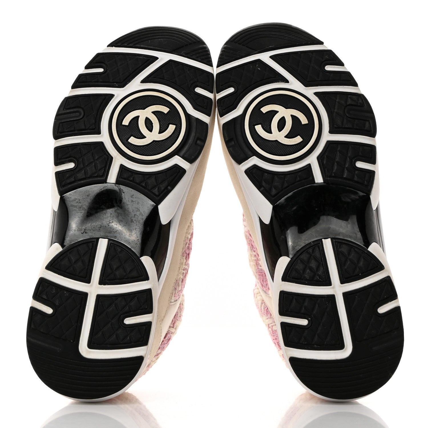 Chanel Tweed Suede Calfskin Womens CC Sneakers 39 Pink Ecru 5 of 9