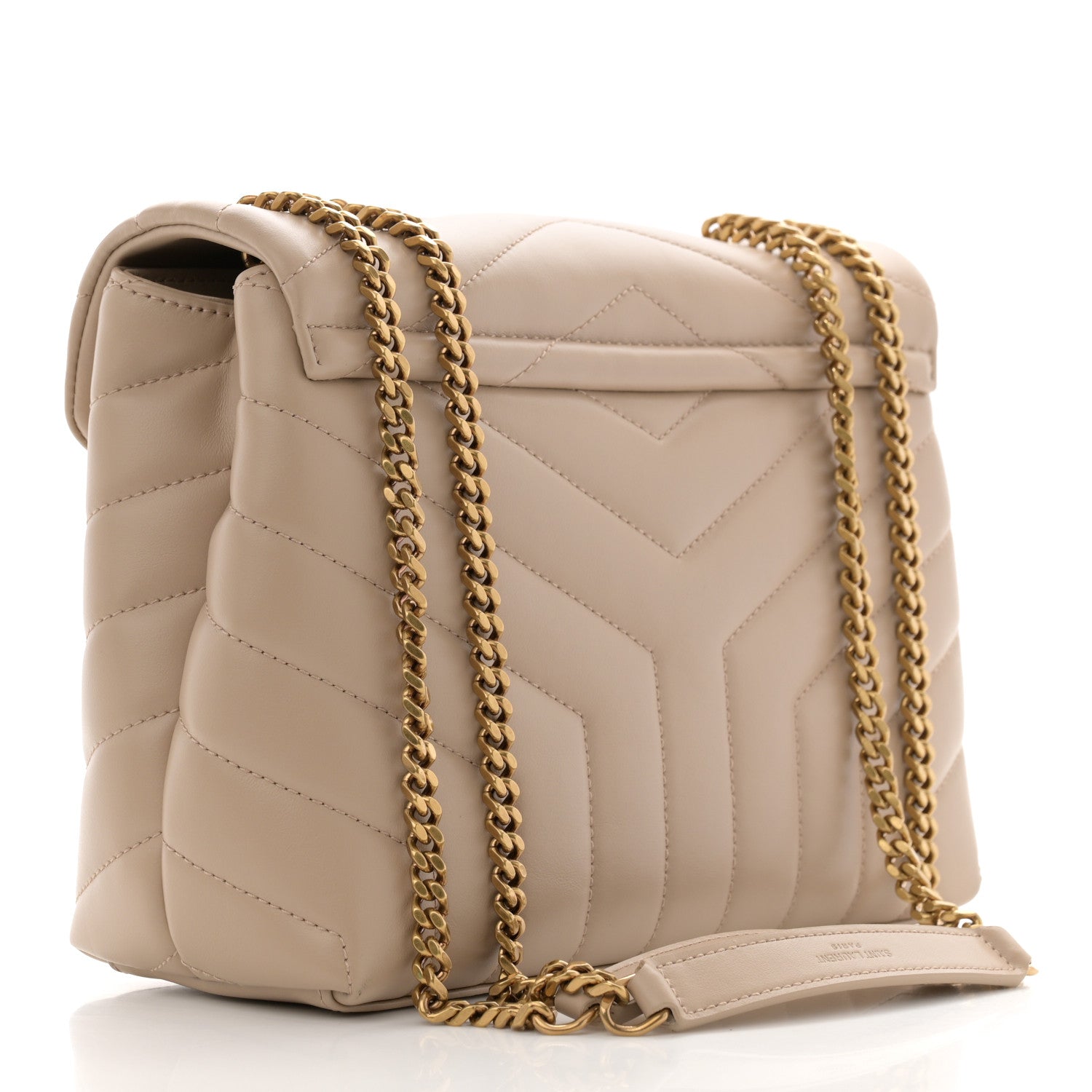Saint Laurent Calfskin Y Quilted Monogram Small Loulou Chain Satchel Dark Beige 3 of 14