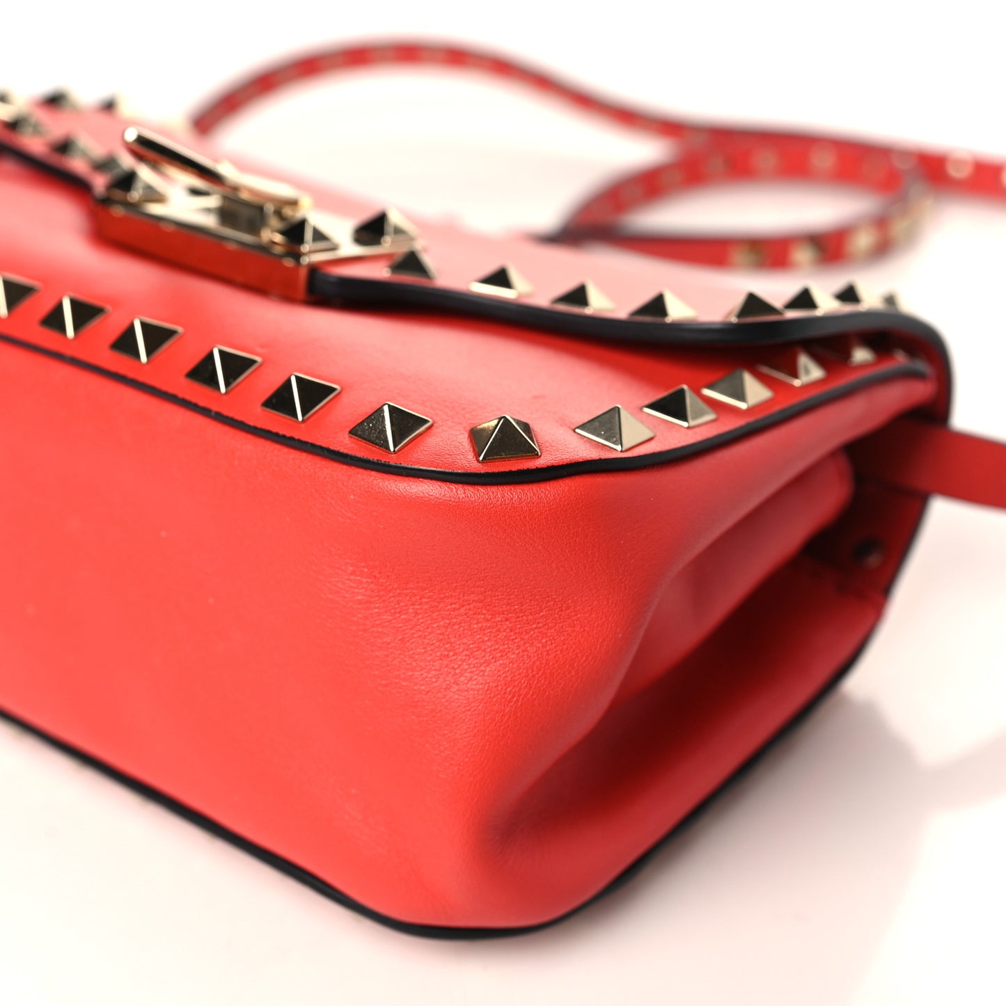 Vitello Mini Rockstud Flap Saddle Crossbody Bag Deep Coral