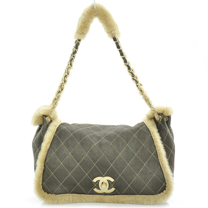 Chanel Shearling Fur and Lambskin Quilted Flap Bag Metallic Bronze 1 of 9