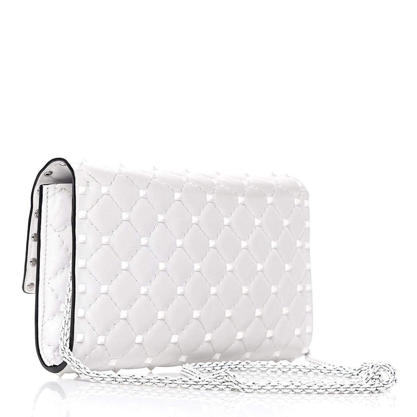 Lambskin Free Rockstud Spike Wallet on Chain Optic White