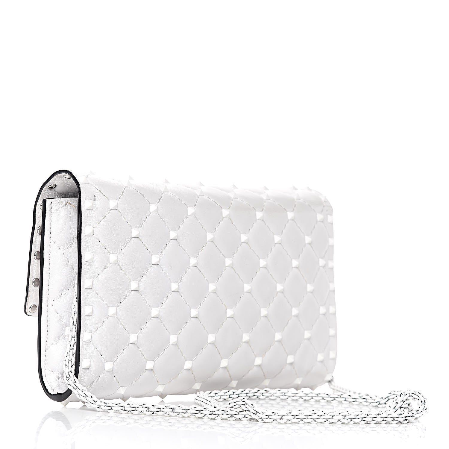Valentino Garavani Lambskin Free Rockstud Spike Wallet on Chain Optic White 3 of 17