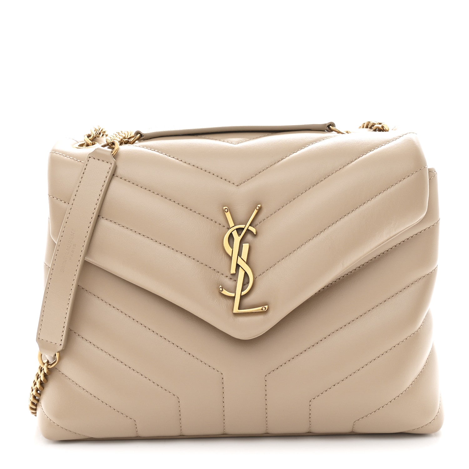 Saint Laurent Calfskin Y Quilted Monogram Small Loulou Chain Satchel Dark Beige 1 of 11