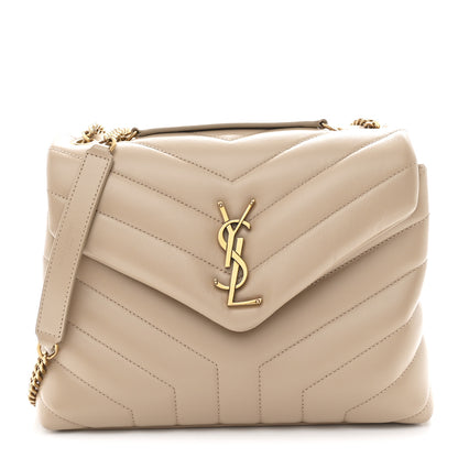 Saint Laurent Calfskin Y Quilted Monogram Small Loulou Chain Satchel Dark Beige 1 of 11
