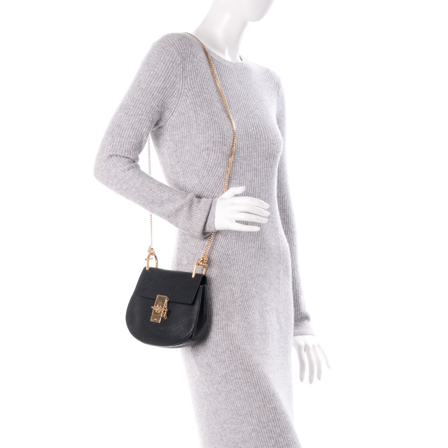 Grained Lambskin Mini Drew Shoulder Bag Black