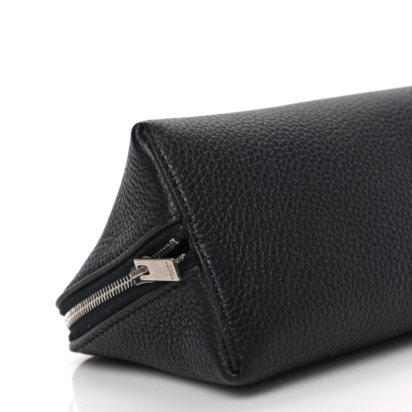 Textured Calfskin Cosmetic Pouch Bag Black