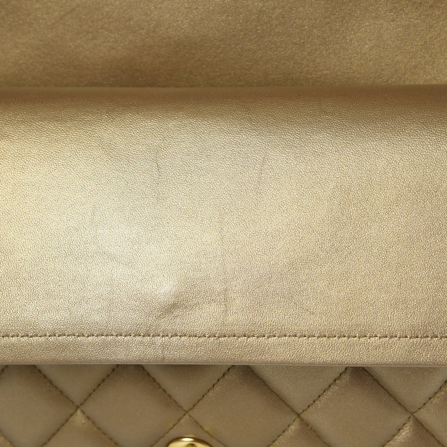 Metallic Lambskin Quilted Jumbo Double Flap Gold