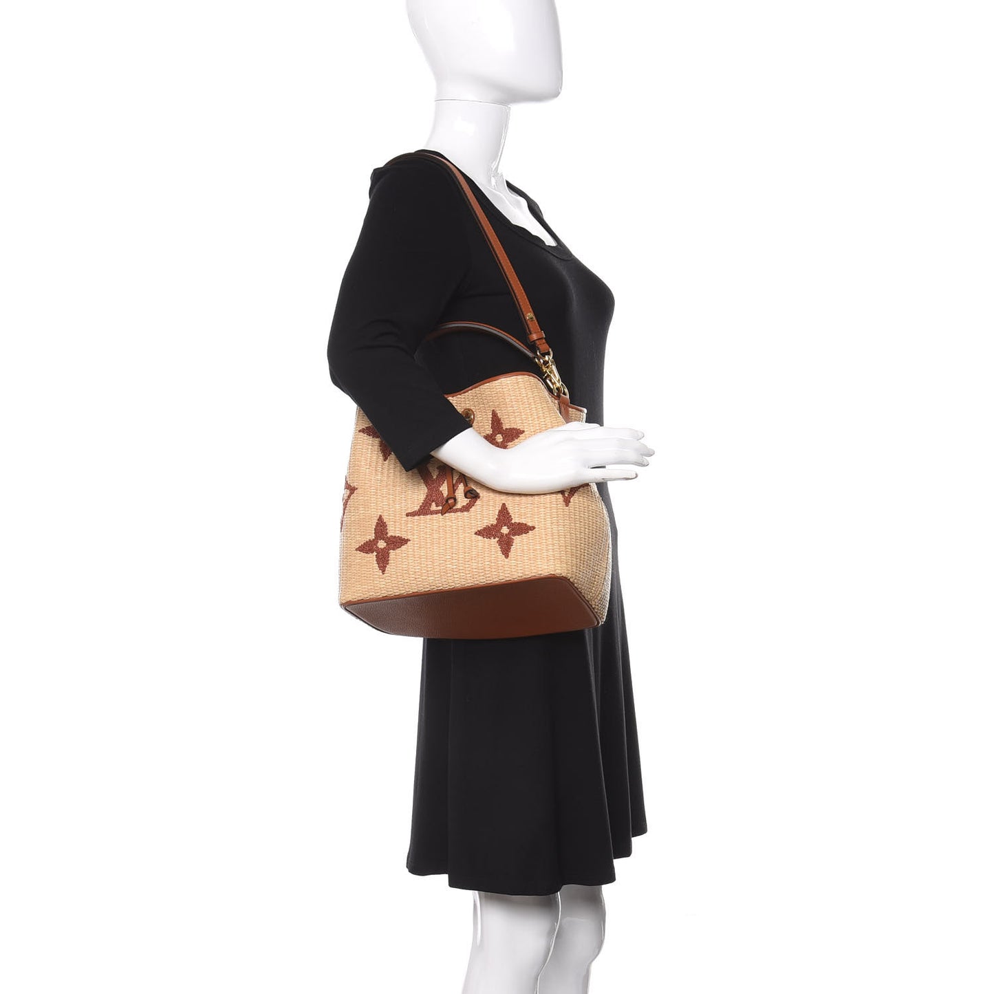 Raffia Calfskin Monogram Neonoe MM Tan