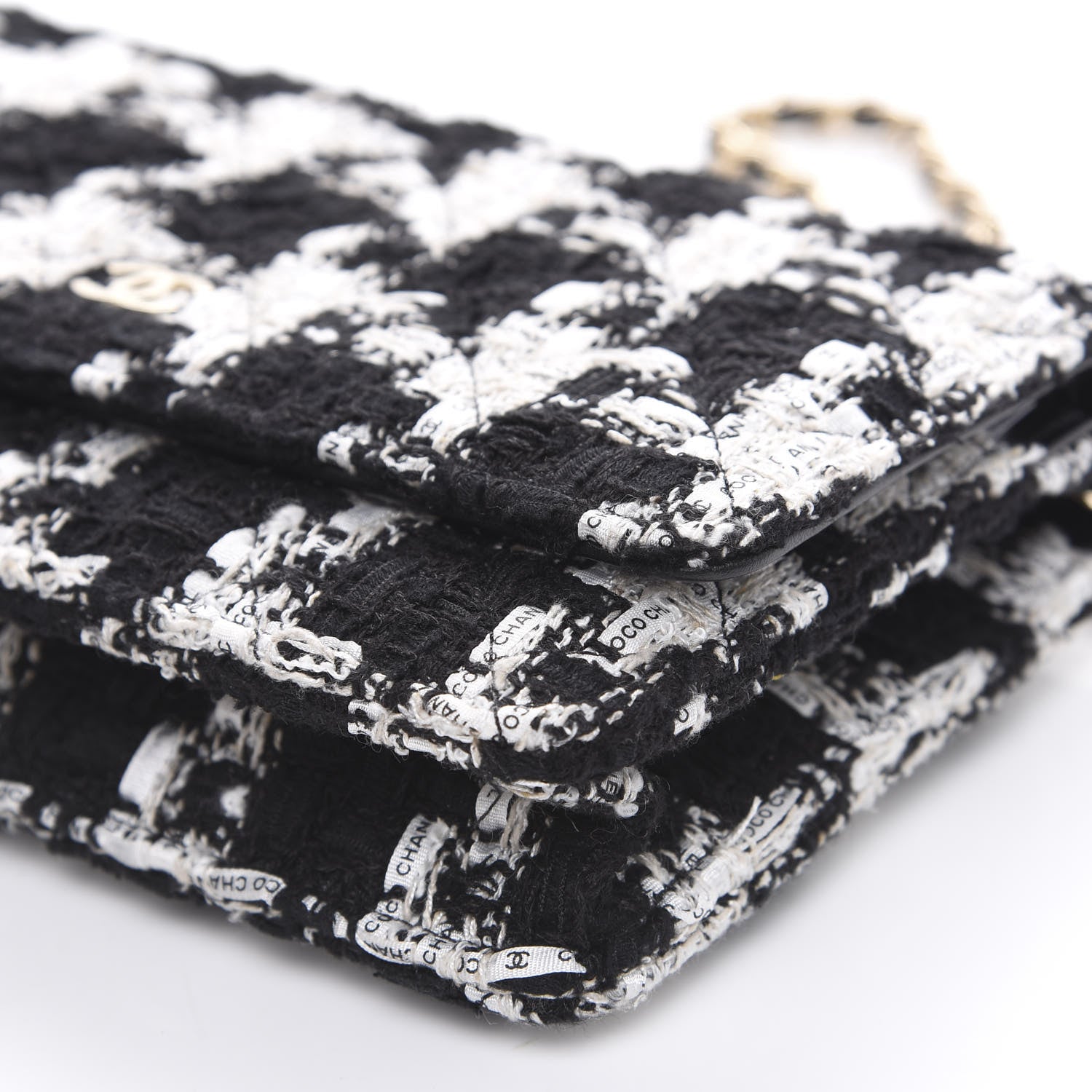 Chanel Tweed Quilted Wallet On Chain WOC Black Ecru White 9 of 10