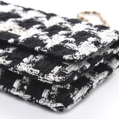 Chanel Tweed Quilted Wallet On Chain WOC Black Ecru White 9 of 10