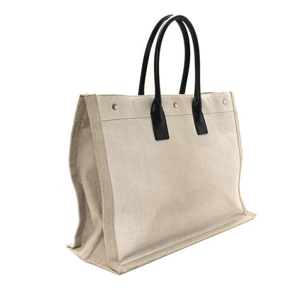 Saint Laurent Linen Calfskin Rive Gauche Tote Optic White 3 of 12