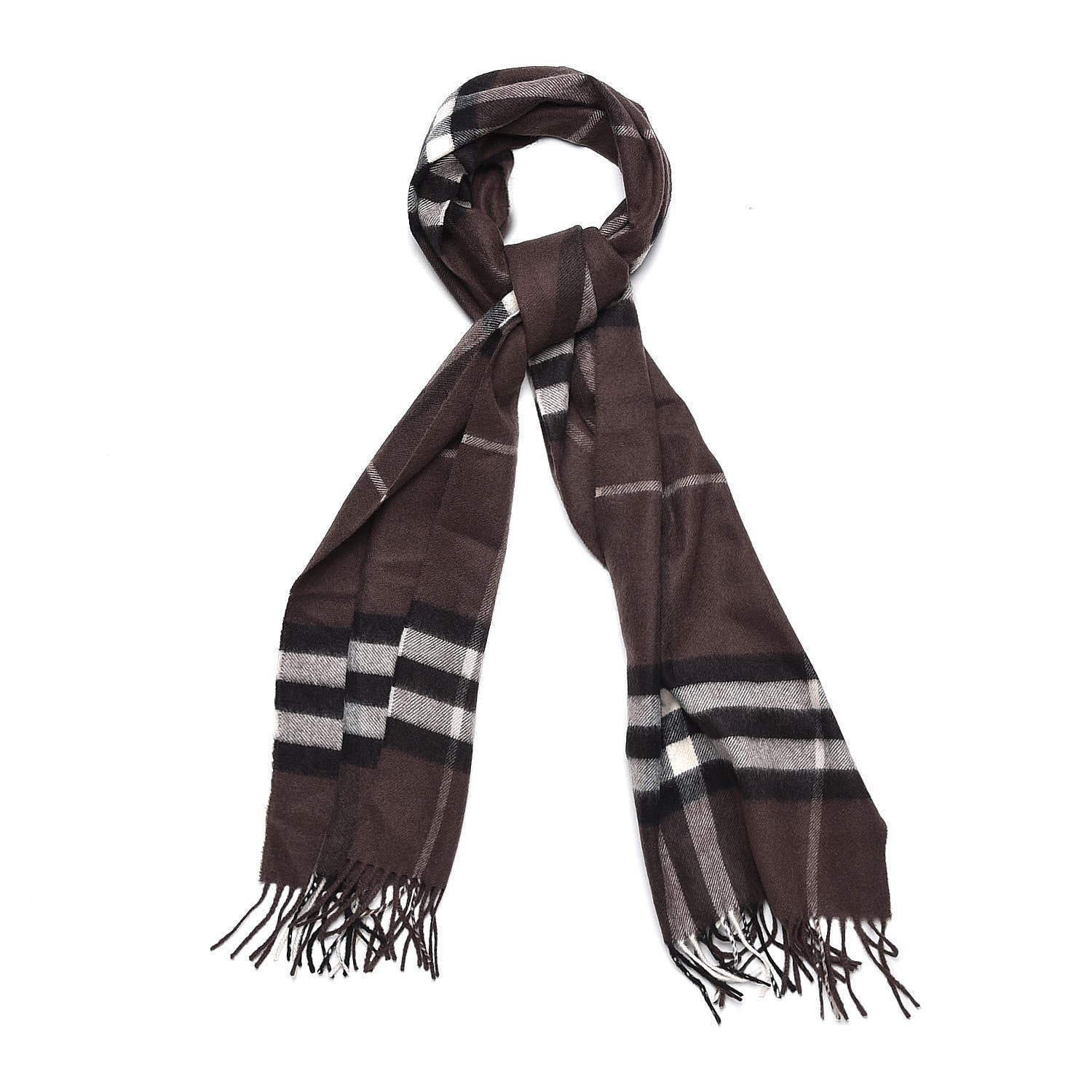 Burberry Cashmere Giant Check Fringe Scarf Bitter Chocolate 1 of 5