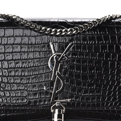 Saint Laurent Calfskin Crocodile Embossed Small Classic Monogram Kate Tassel Satchel Black 10 of 10