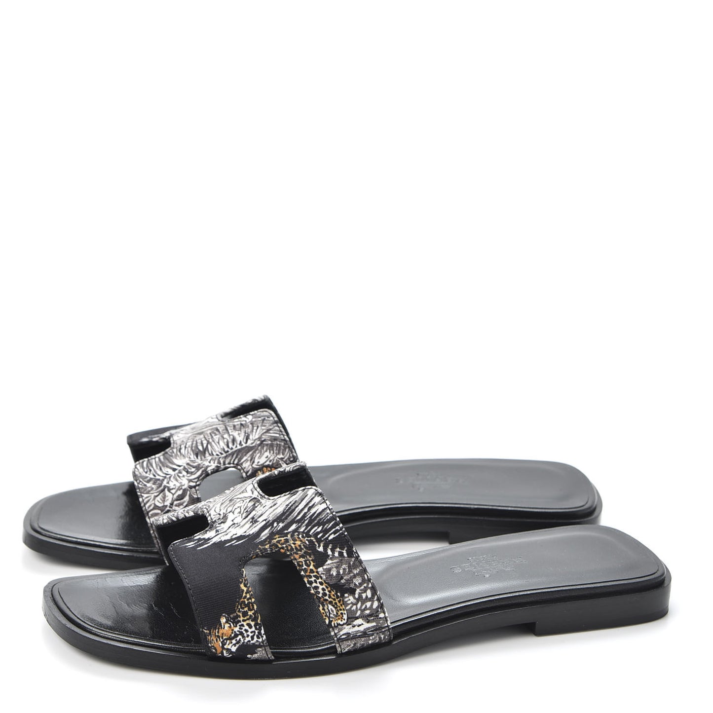 Silk Printed Equateur Tattoo Oran Sandals 35.5 Black