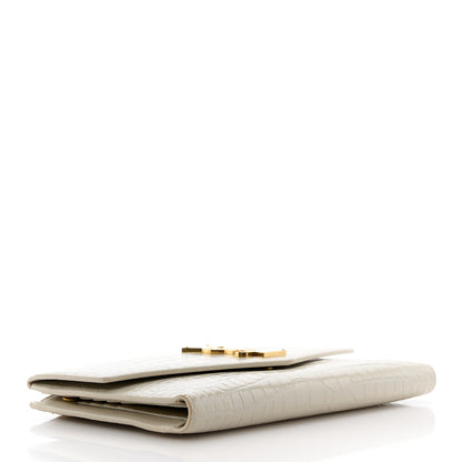 Saint Laurent Calfskin Crocodile Embossed Monogram Uptown Wallet Crema Soft 4 of 15