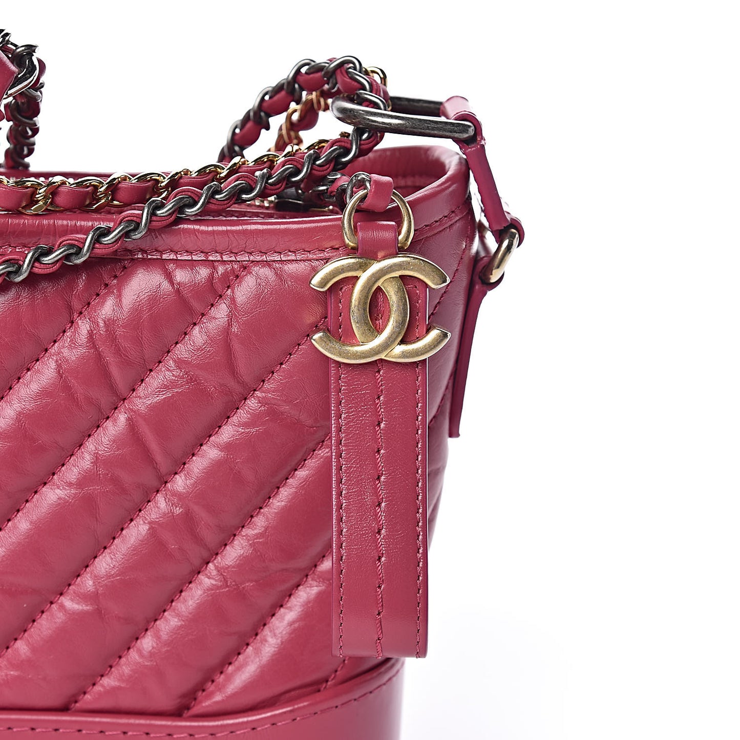 Aged Calfskin Chevron Quilted Small Gabrielle Hobo Dark Pink