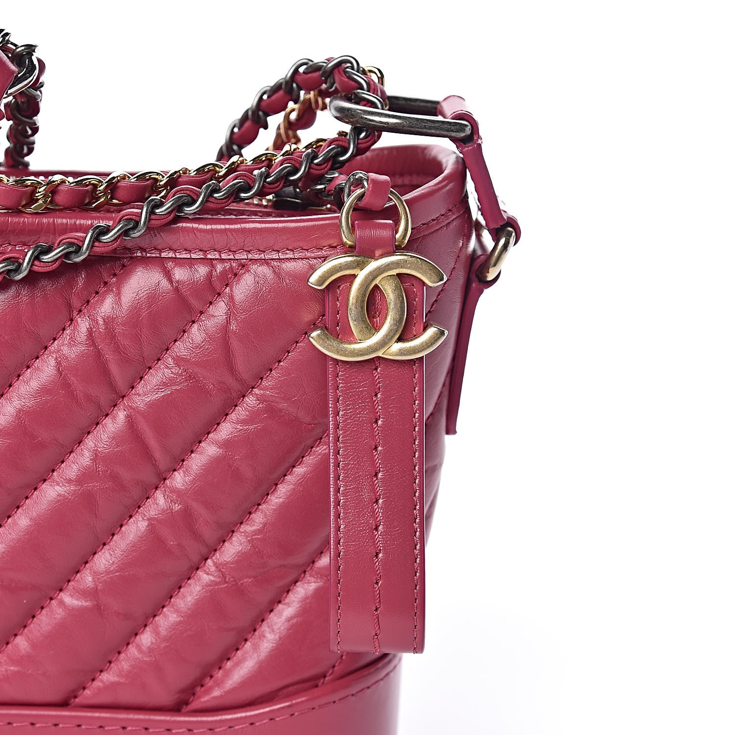 Chanel Aged Calfskin Chevron Quilted Small Gabrielle Hobo Dark Pink 8 of 10