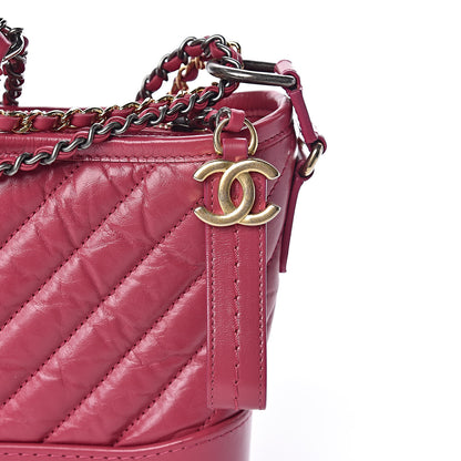 Chanel Aged Calfskin Chevron Quilted Small Gabrielle Hobo Dark Pink 8 of 10