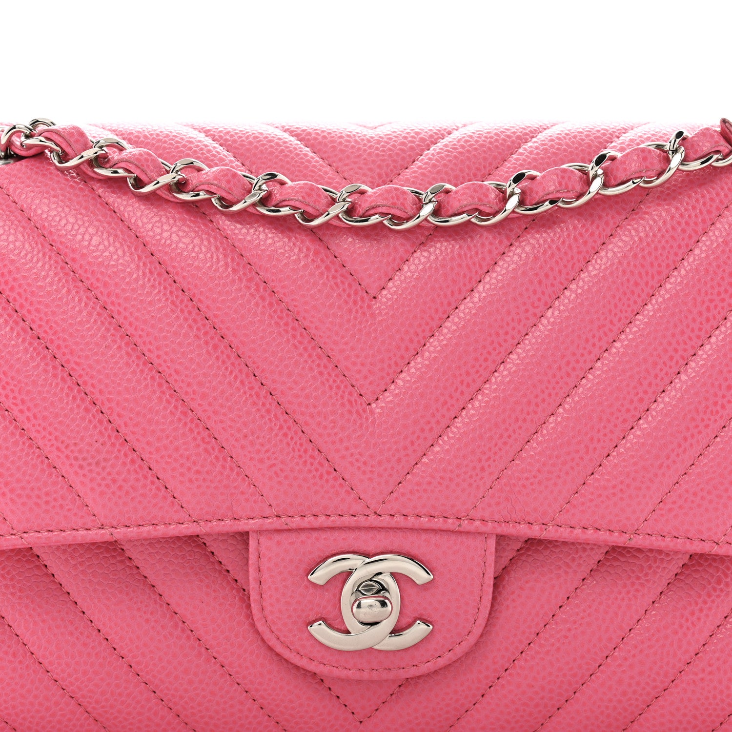 Chanel Caviar Chevron Quilted Medium Double Flap Pink 8 of 10