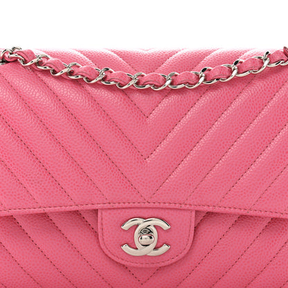 Chanel Caviar Chevron Quilted Medium Double Flap Pink 8 of 10