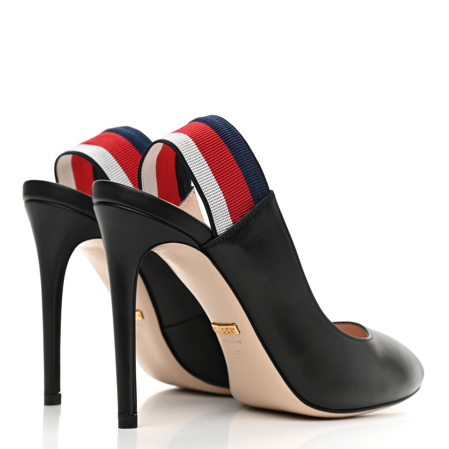 Gucci Malaga Kid Web Sylvie High Heel Slingback Pumps 37 Black 5 of 10
