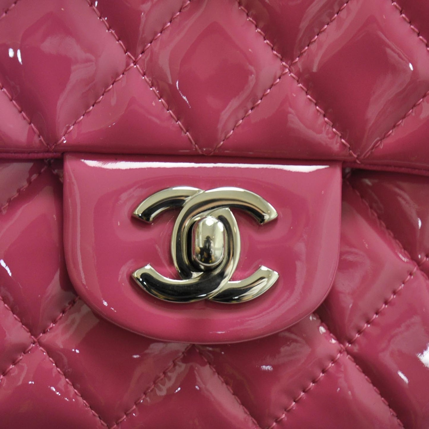 Patent Quilted Medium Double Flap Pink