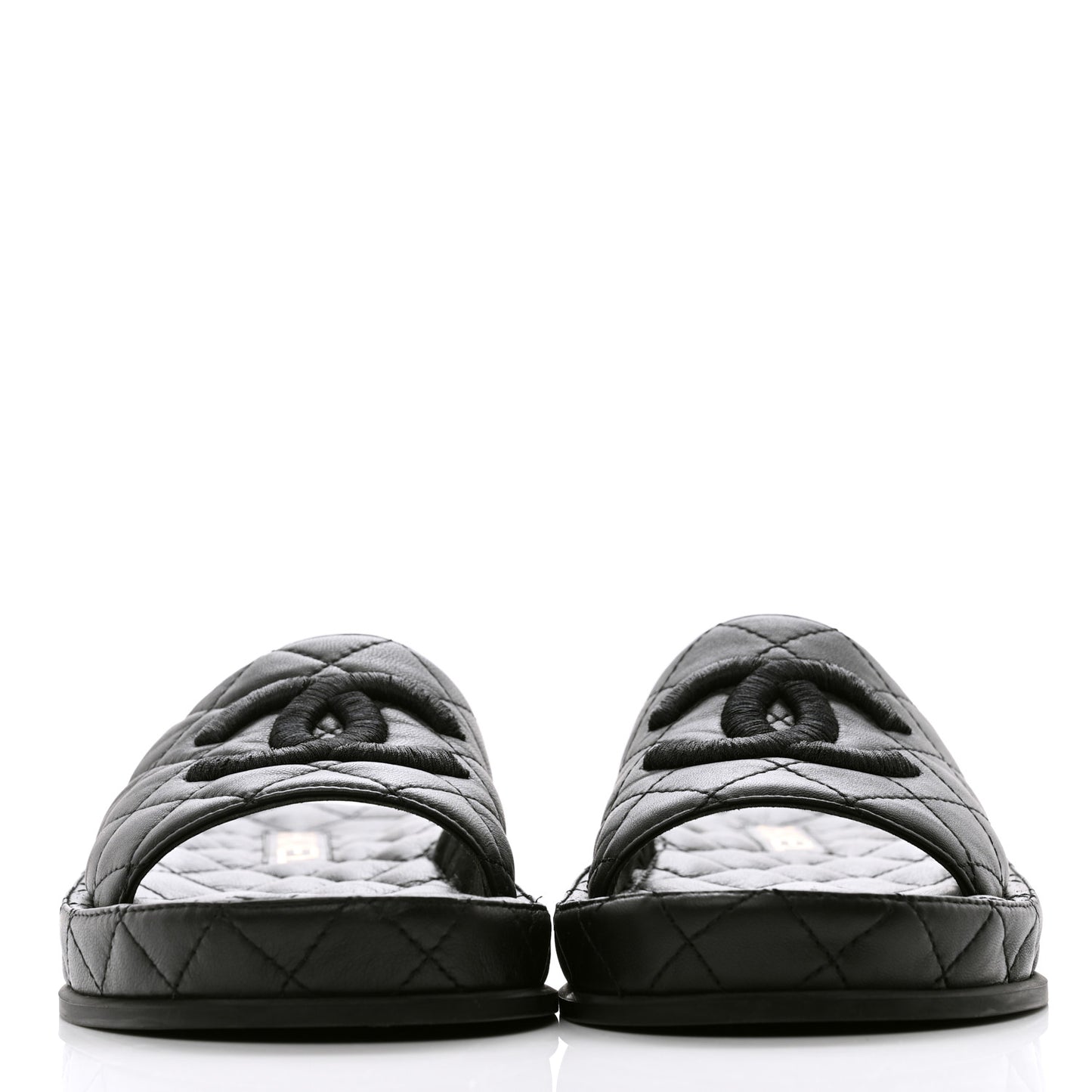 Lambskin Quilted CC Mules Sandals 37 Black