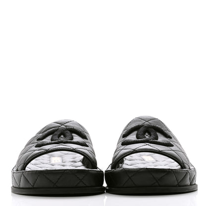 Chanel Lambskin Quilted CC Mules Sandals 37 Black 2 of 11