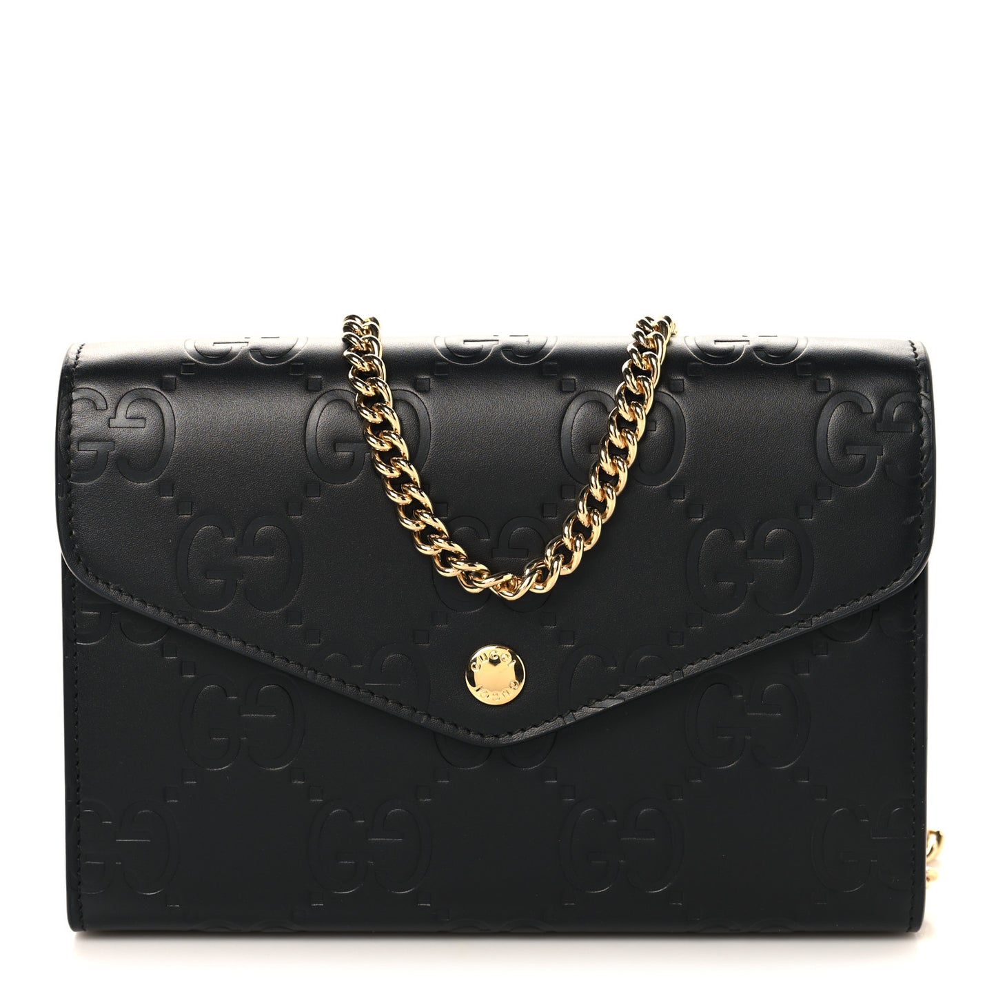 Calfskin GG Debossed Chain Wallet Black