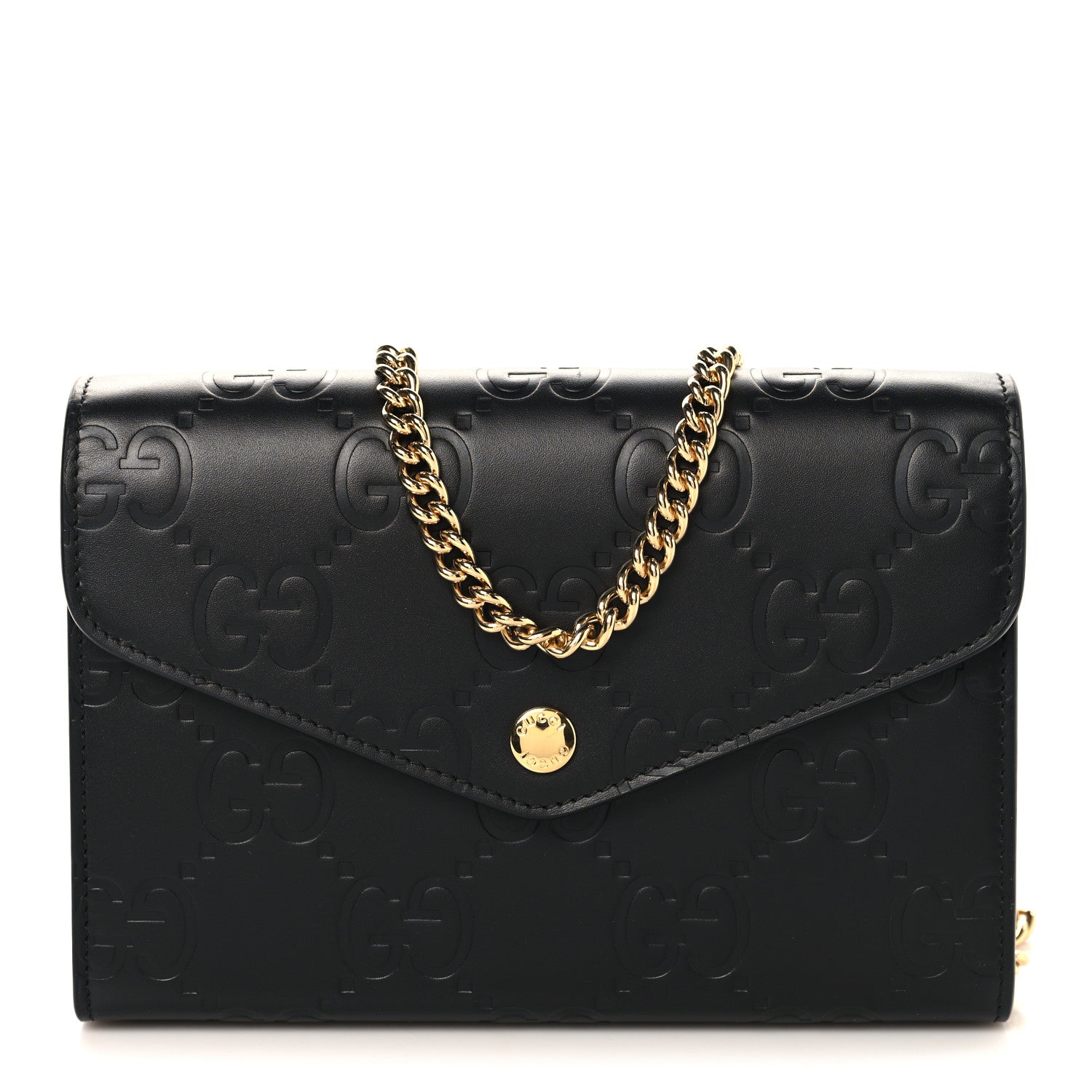 Gucci Calfskin GG Debossed Chain Wallet Black 1 of 9