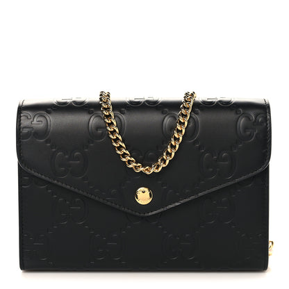 Gucci Calfskin GG Debossed Chain Wallet Black 1 of 9