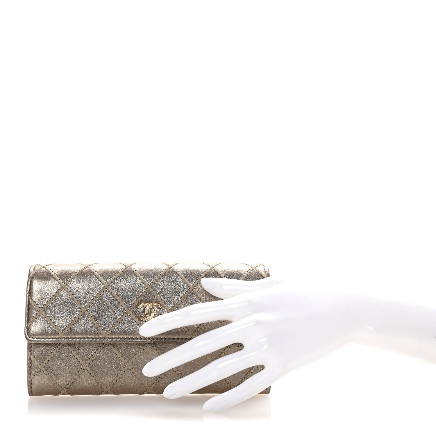 Chanel Metallic Lambskin Quilted Stitch Large Gusset Flap Wallet Gold 2 of 9