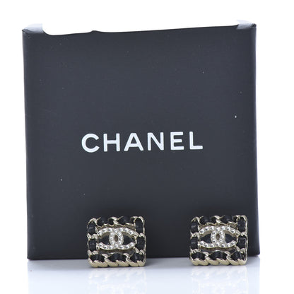 Chanel Crystal Lambskin Chain Sergeant Chanel Stud Earrings Black Gold 5 of 5