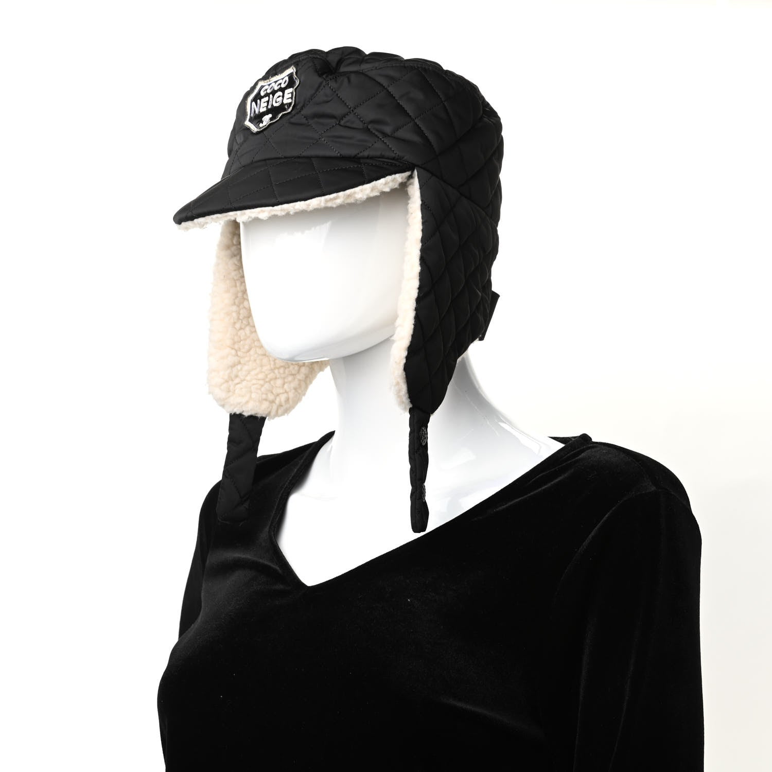 Chanel Nylon Quilted Coco Niege Hat M Black 2 of 5