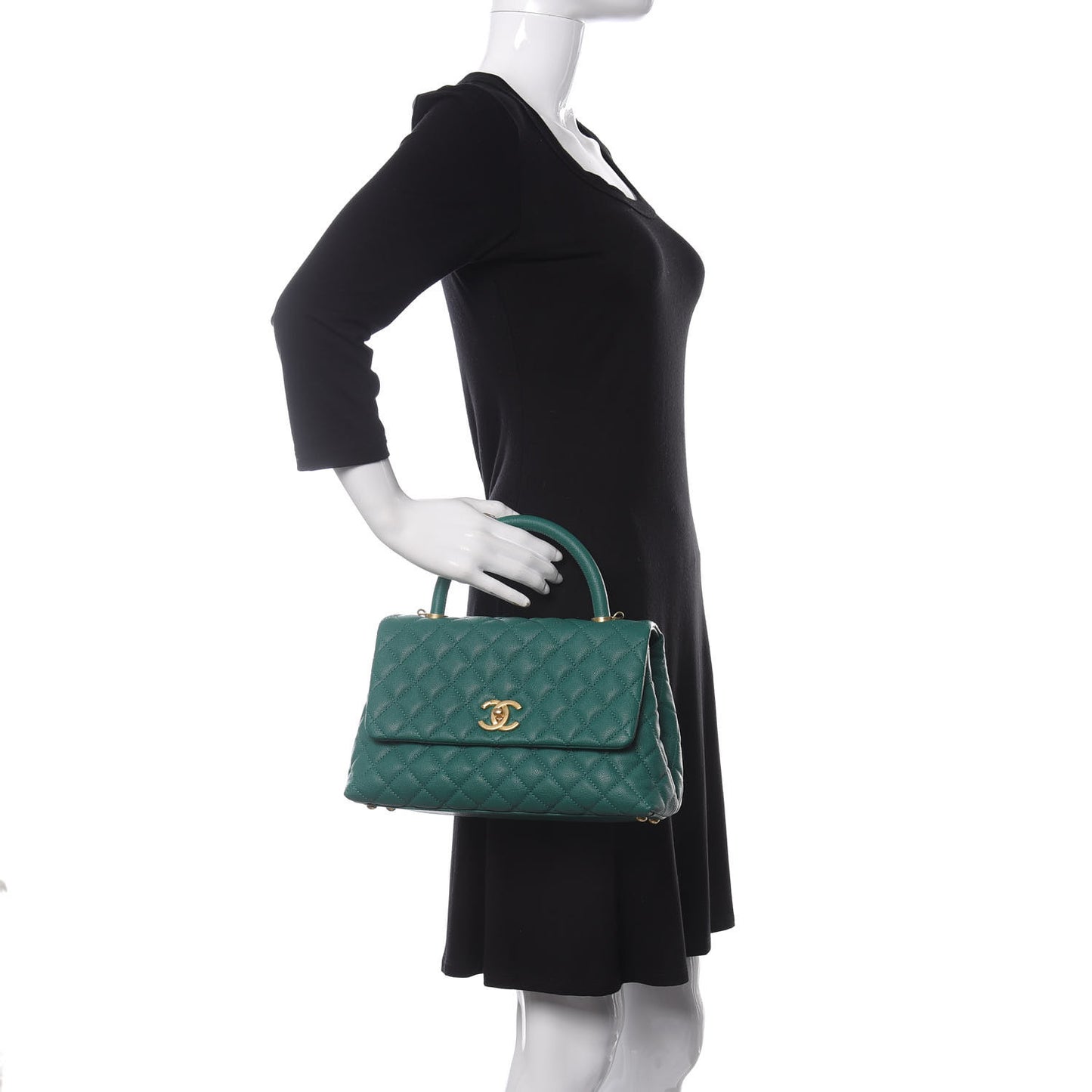 Caviar Quilted Small Coco Handle Flap Green