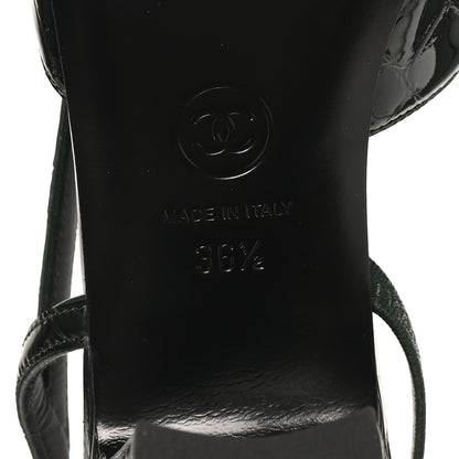 Chanel Patent Calfskin Crocodile Embossed Cap Toe CC Slingback Pumps 36.5 Dark Green Black 8 of 10
