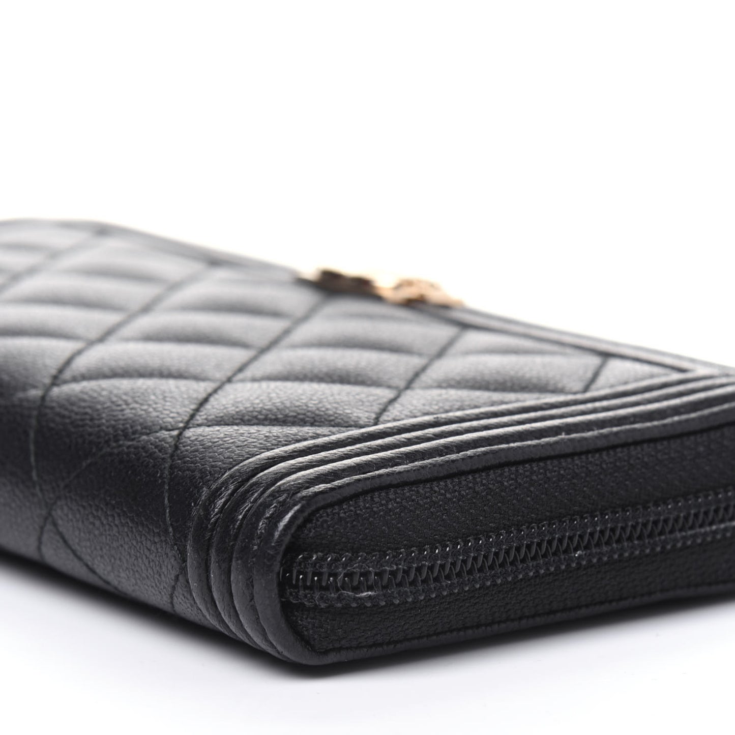Caviar Quilted Boy Long Zip Around Wallet Black