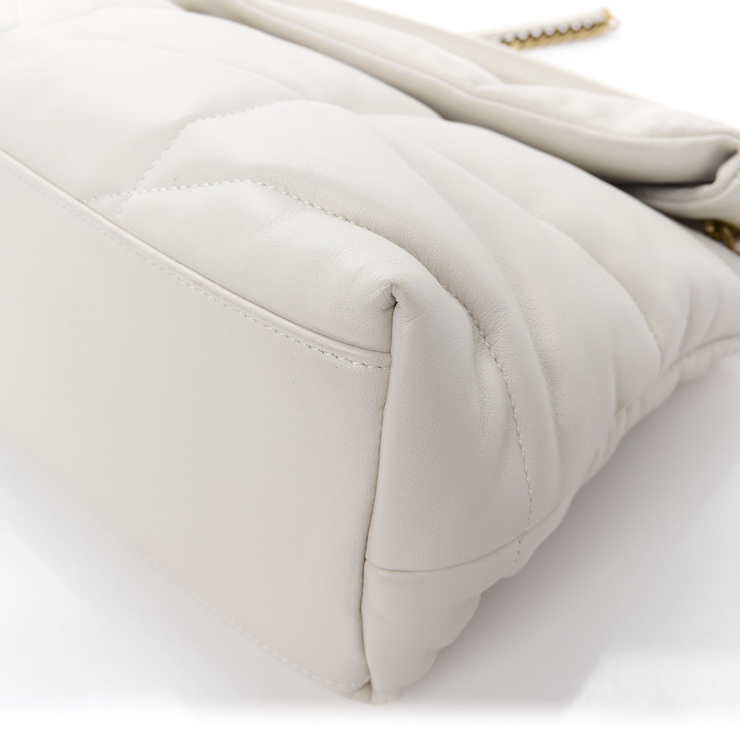 Lambskin Quilted Medium Loulou Puffer Monogram Chain Satchel Crema Soft