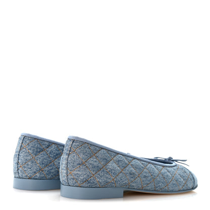 Chanel Denim Quilted CC Cap Toe Ballerina Flats 40 Light Blue 5 of 10