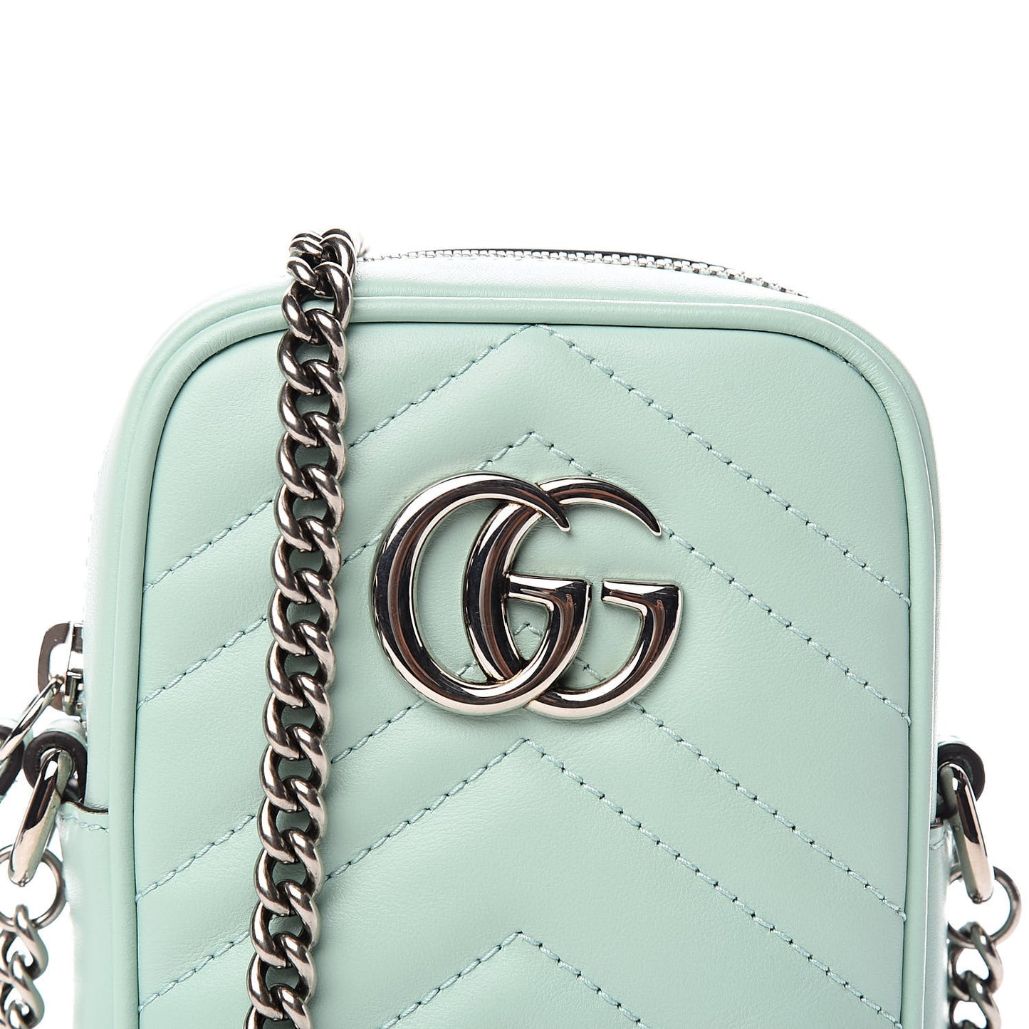 Calfskin Matelasse Mini GG Marmont Crossbody Bag Water Green