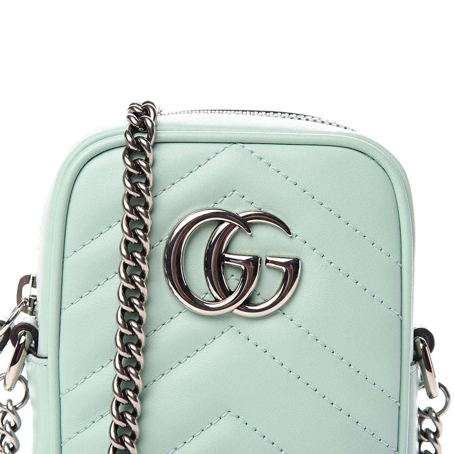 Gucci Calfskin Matelasse Mini GG Marmont Crossbody Bag Water Green 10 of 11