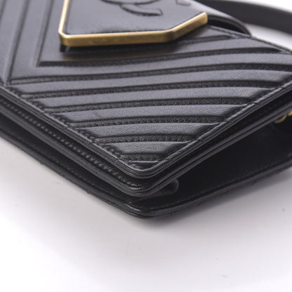 Chanel Shiny Sheepskin Chevron Quilted Mini Collar and Tie Flap Black 7 of 10